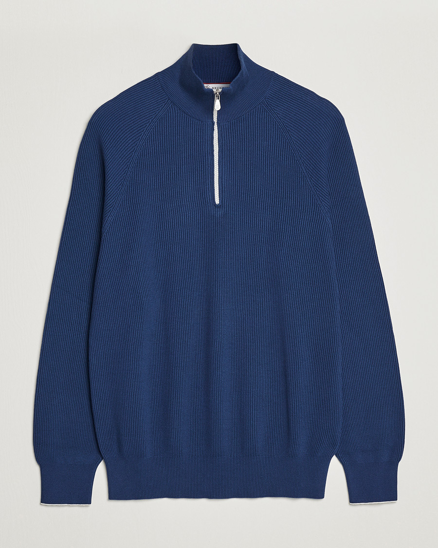 Homme | Pulls Et Tricots | Brunello Cucinelli | Rib Stitch Half Zip Ocean Blue