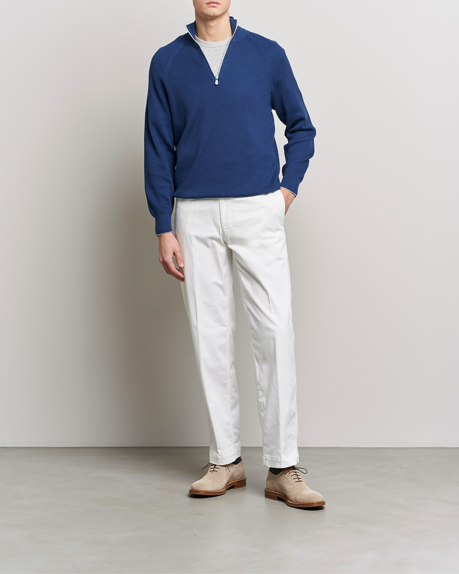 Homme | Pulls Et Tricots | Brunello Cucinelli | Rib Stitch Half Zip Ocean Blue