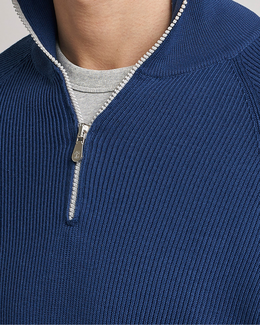 Homme | Pulls Et Tricots | Brunello Cucinelli | Rib Stitch Half Zip Ocean Blue