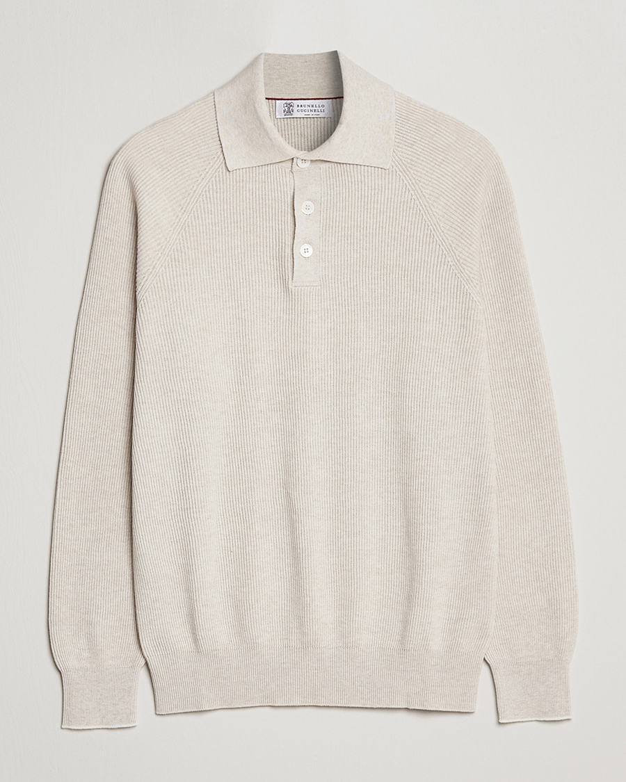 Homme | Pulls Et Tricots | Brunello Cucinelli | Rib Stitch Knitted Polo Light Beige