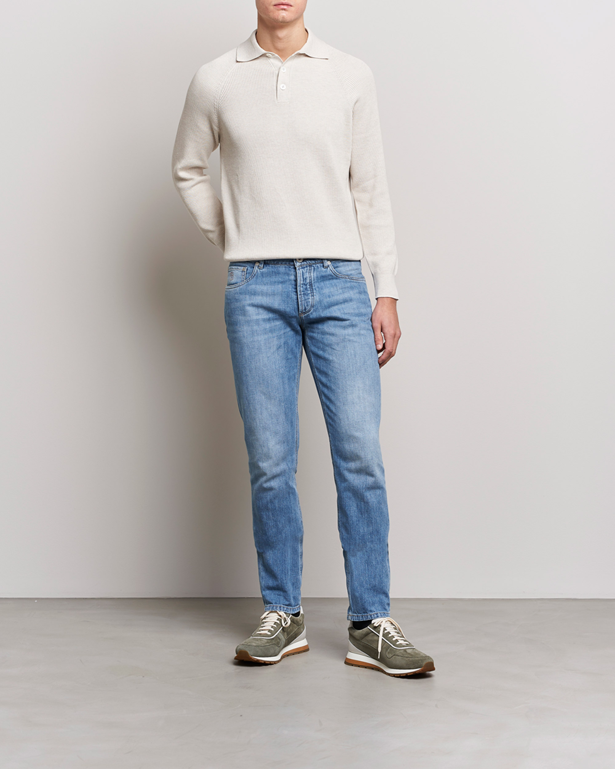 Homme | Pulls Et Tricots | Brunello Cucinelli | Rib Stitch Knitted Polo Light Beige