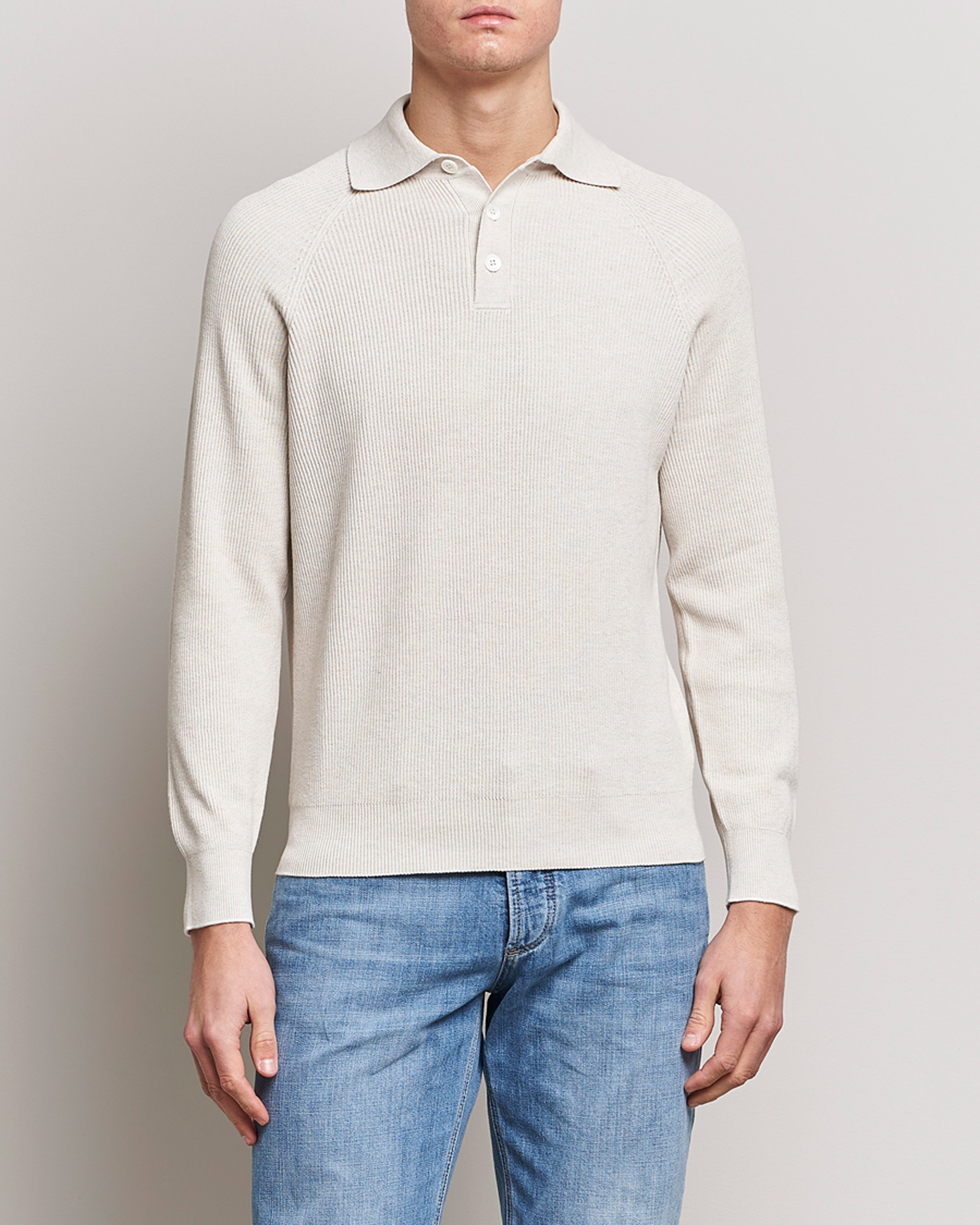 Homme | Pulls Et Tricots | Brunello Cucinelli | Rib Stitch Knitted Polo Light Beige