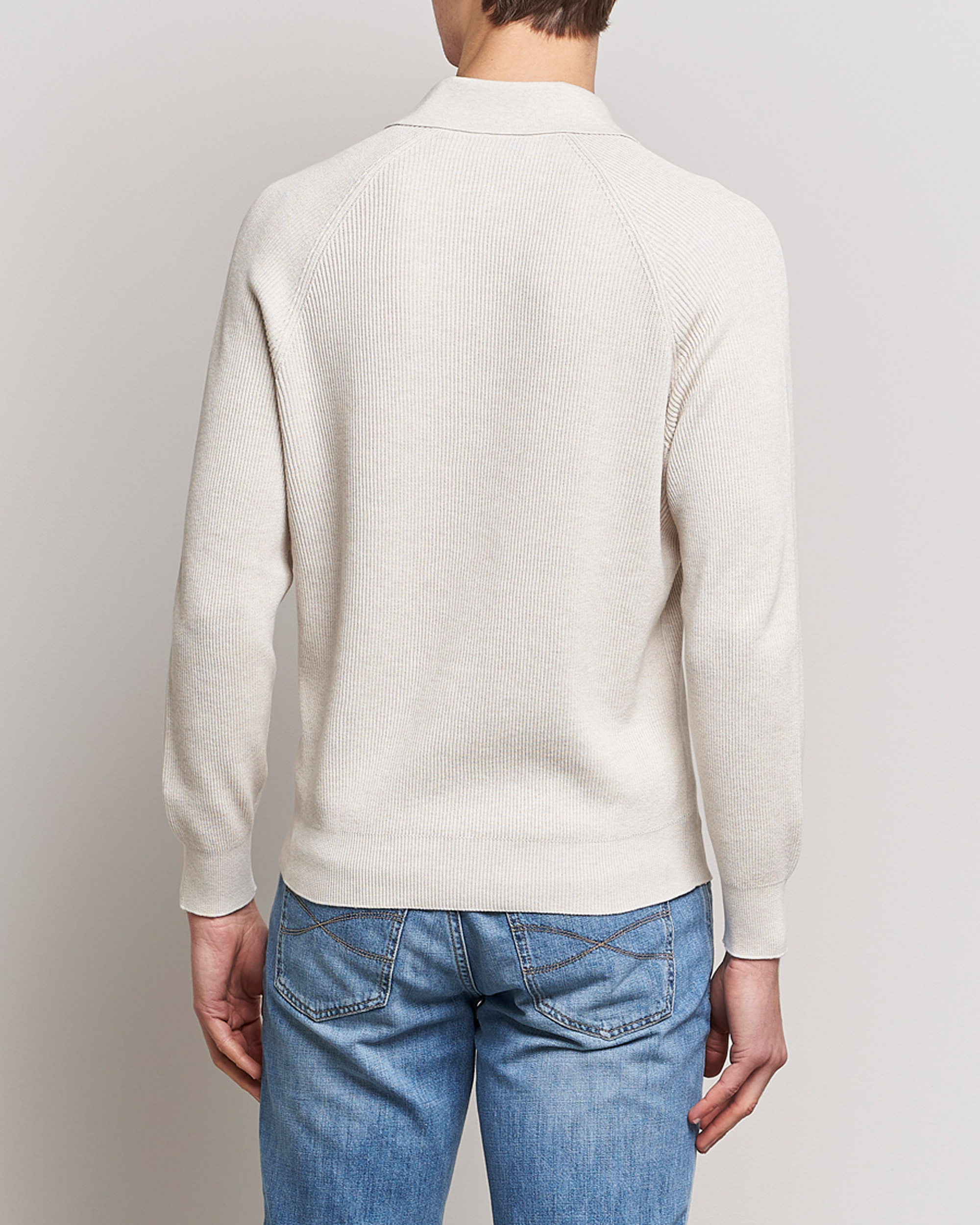 Homme | Pulls Et Tricots | Brunello Cucinelli | Rib Stitch Knitted Polo Light Beige