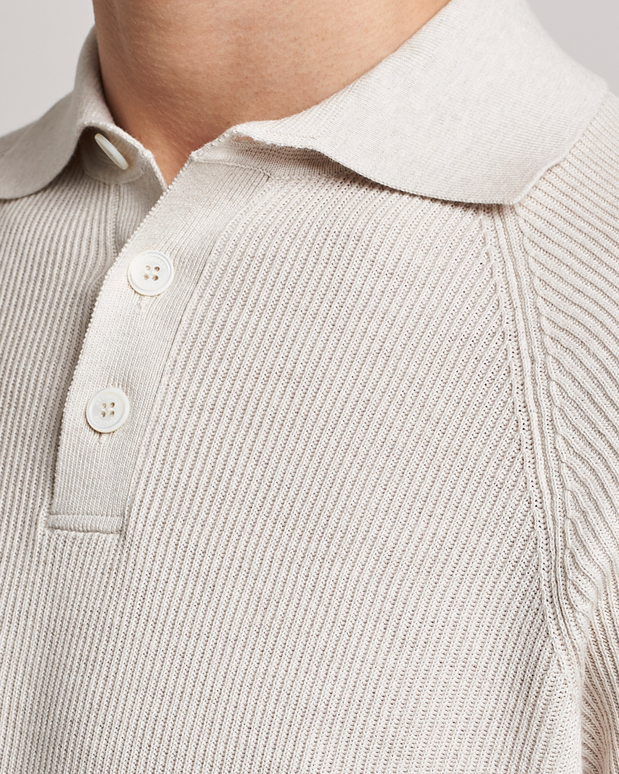 Homme | Pulls Et Tricots | Brunello Cucinelli | Rib Stitch Knitted Polo Light Beige