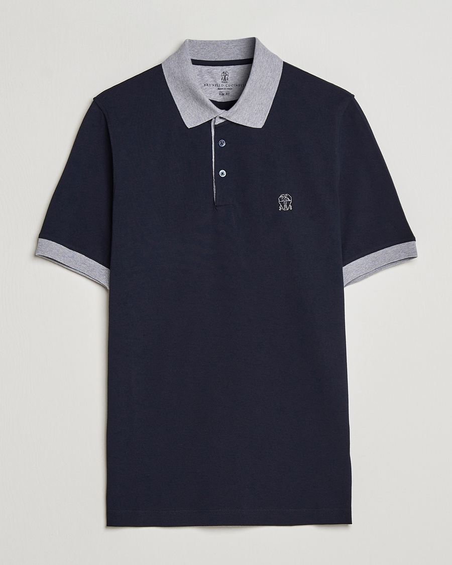 Homme | Polos | Brunello Cucinelli | Short Sleeve Polo Piquet Navy