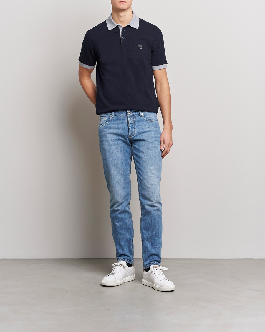 Homme | Polos | Brunello Cucinelli | Short Sleeve Polo Piquet Navy