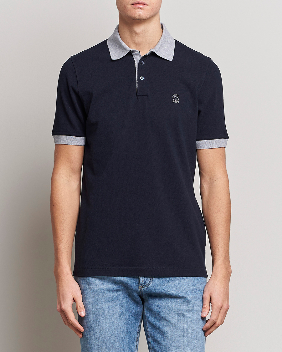 Homme | Polos | Brunello Cucinelli | Short Sleeve Polo Piquet Navy