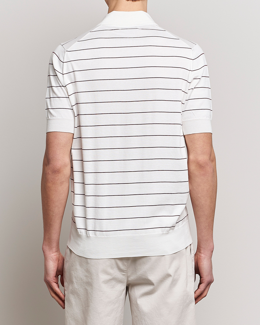 Homme | Polos | Brunello Cucinelli | Short Sleeve Striped Knitted Polo White/Burgundy