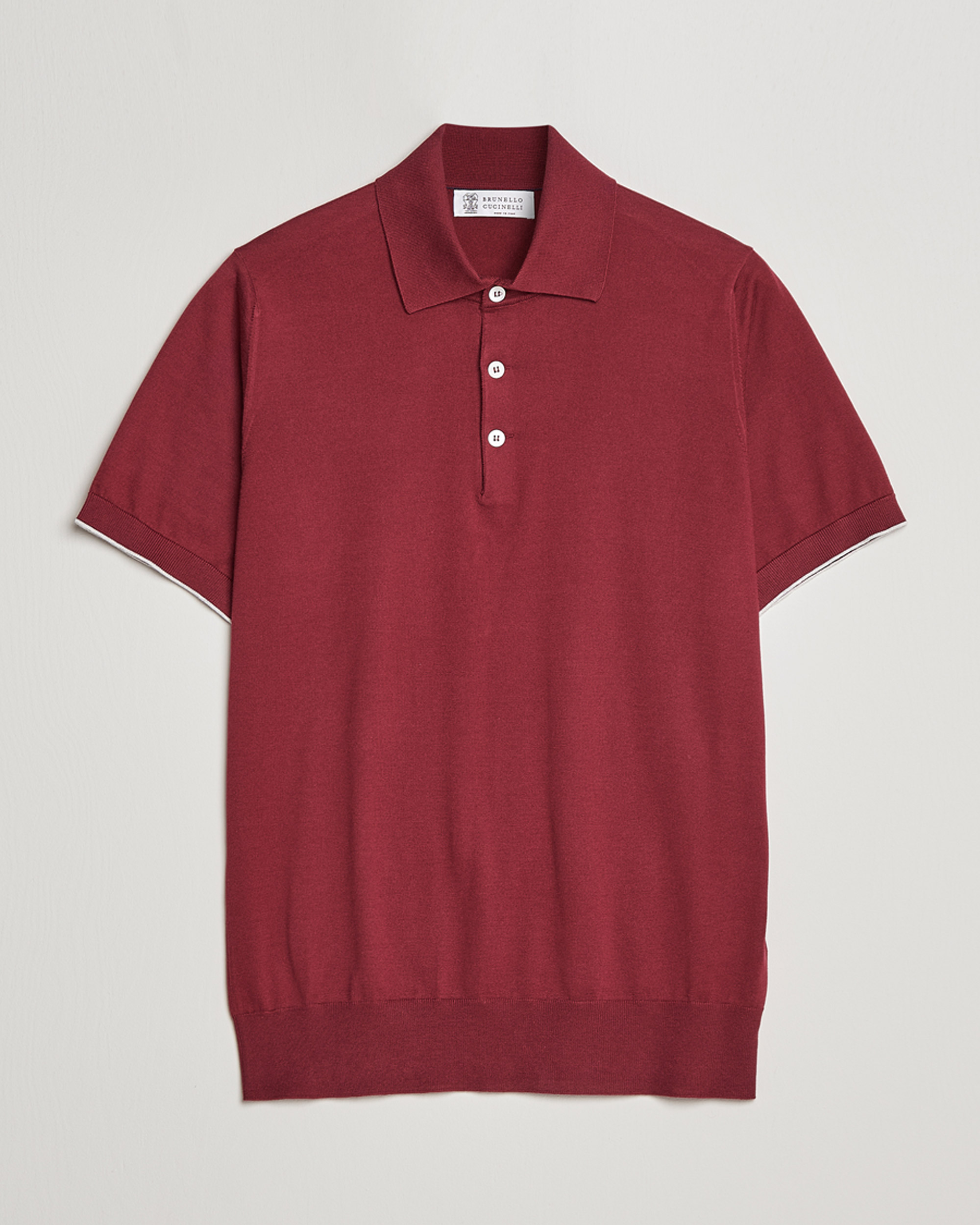 Homme | Polos | Brunello Cucinelli | Short Sleeve Knitted Polo Burgundy