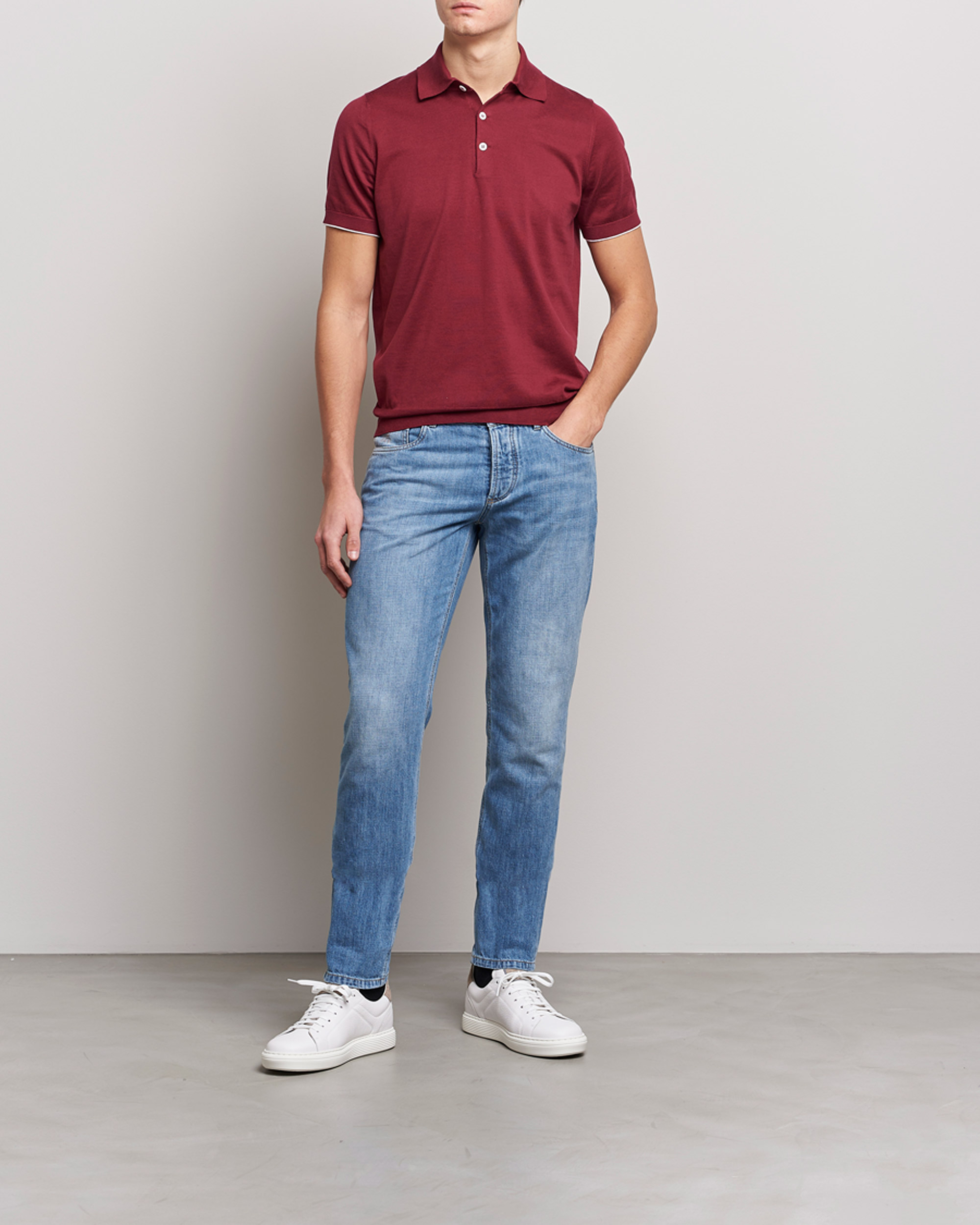 Homme | Polos | Brunello Cucinelli | Short Sleeve Knitted Polo Burgundy