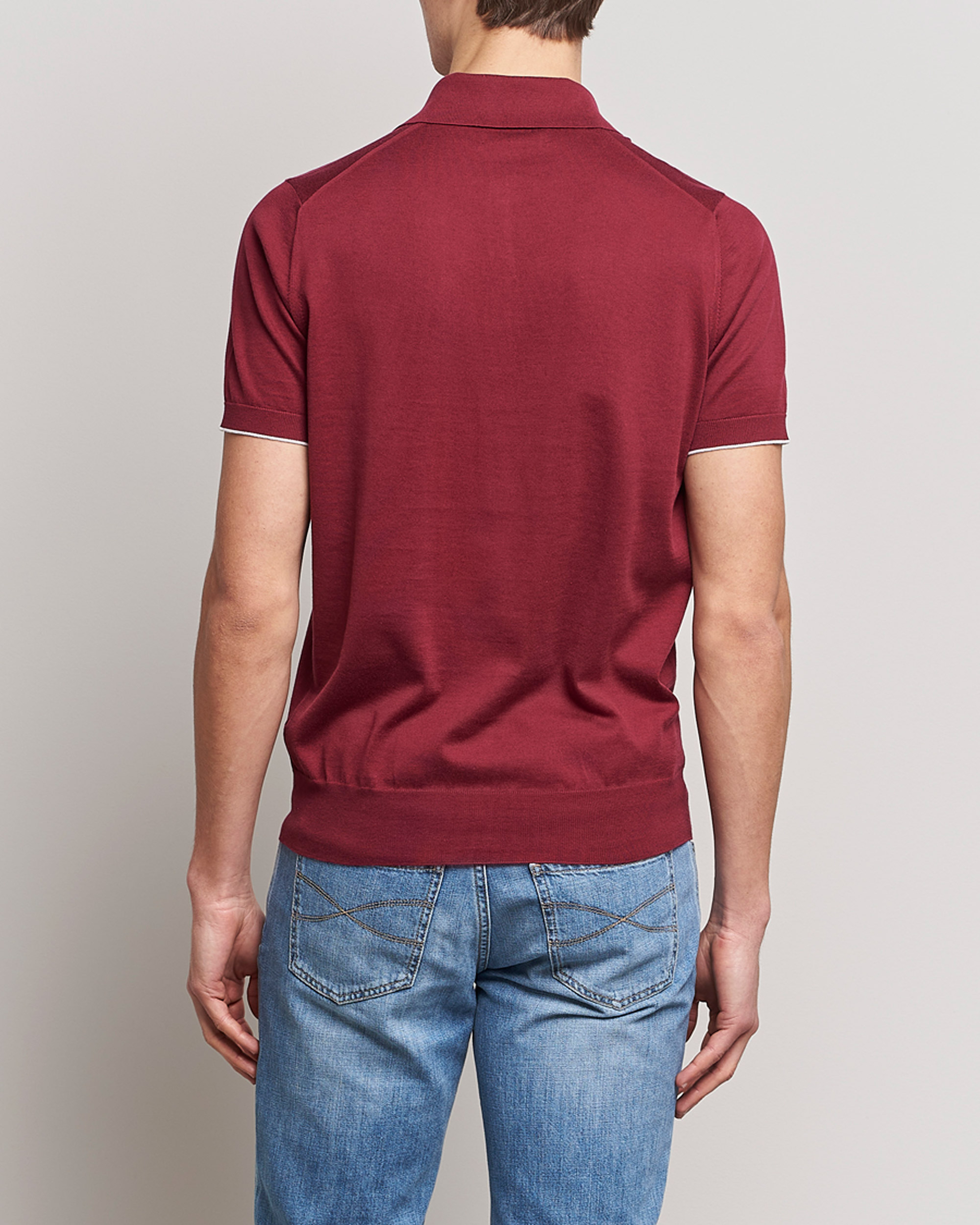 Homme | Polos | Brunello Cucinelli | Short Sleeve Knitted Polo Burgundy