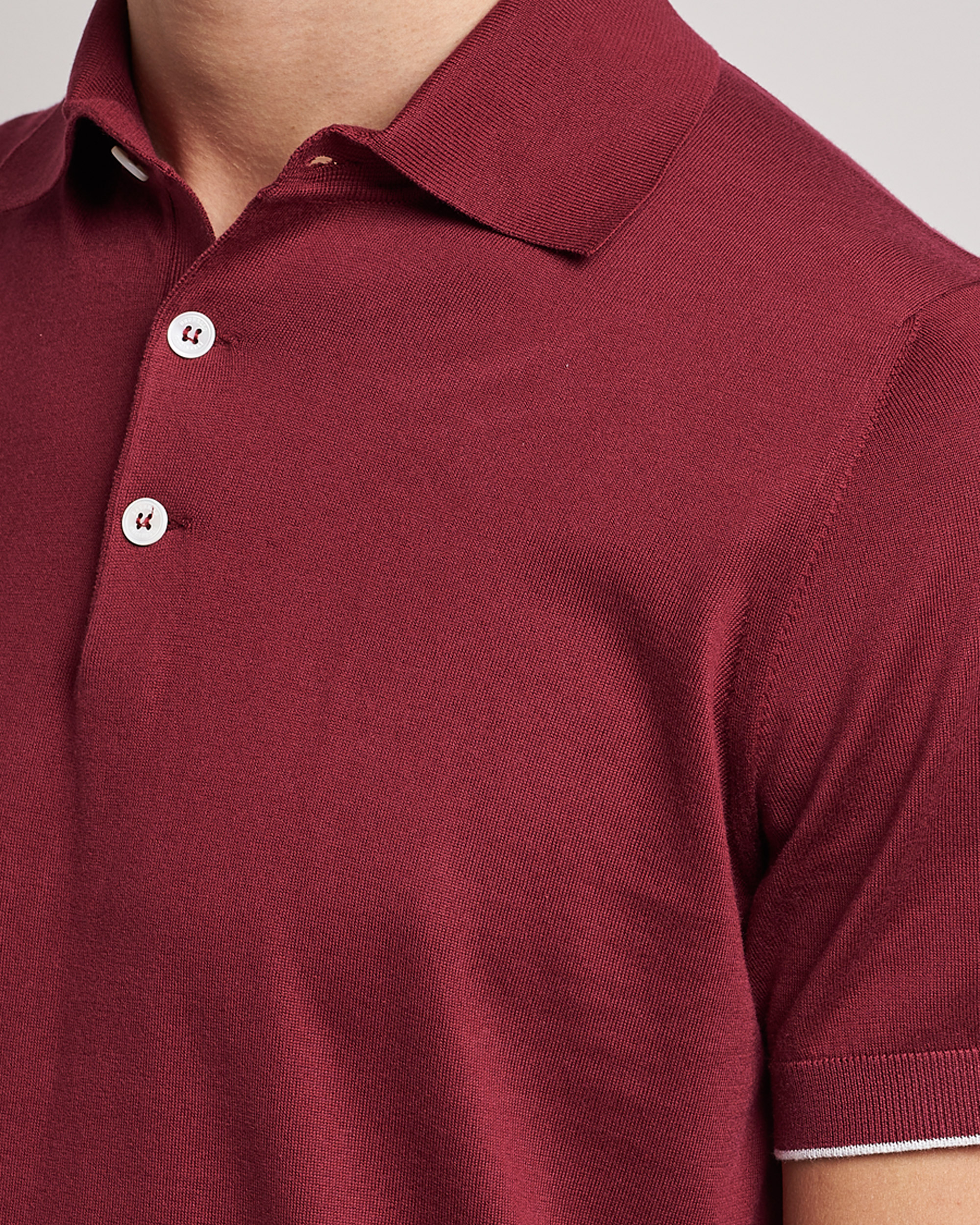 Homme | Polos | Brunello Cucinelli | Short Sleeve Knitted Polo Burgundy