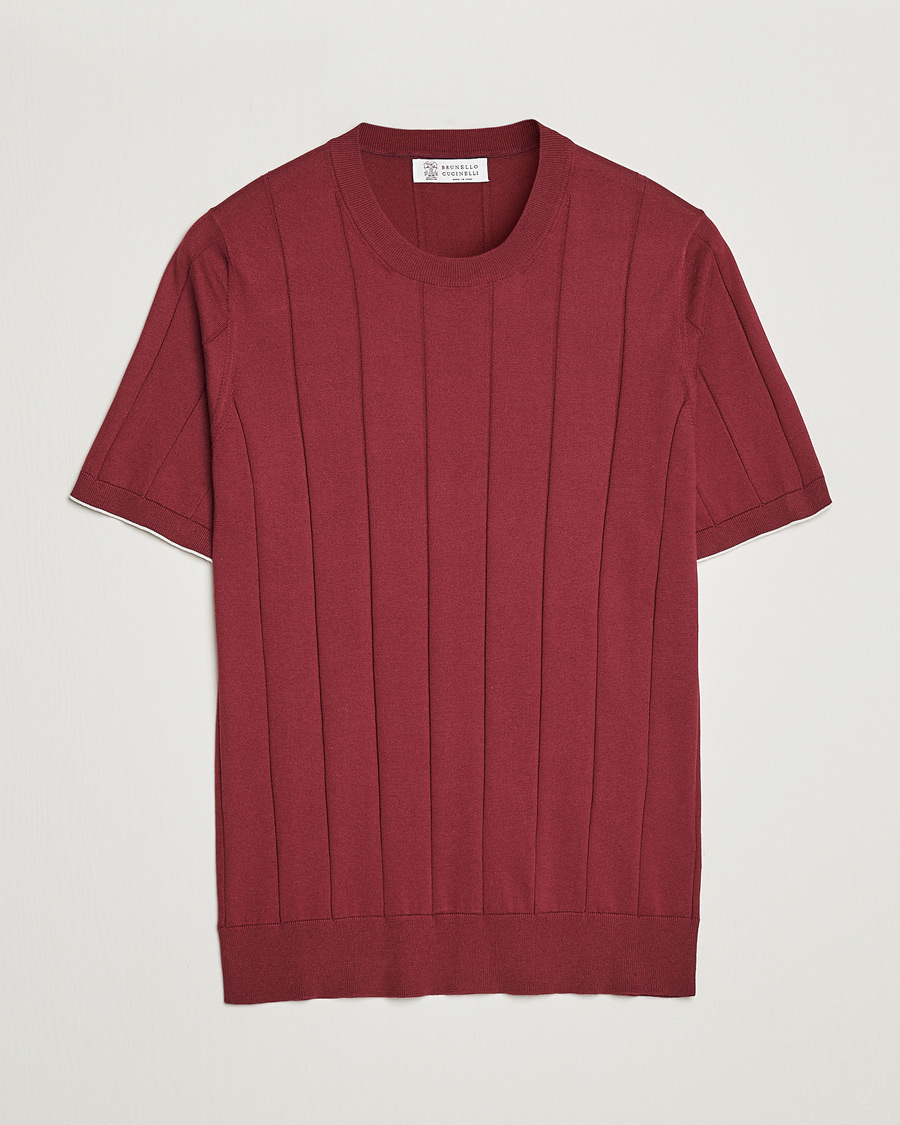 Homme | T-shirts | Brunello Cucinelli | Rib Knitted T-Shirt Burgundy