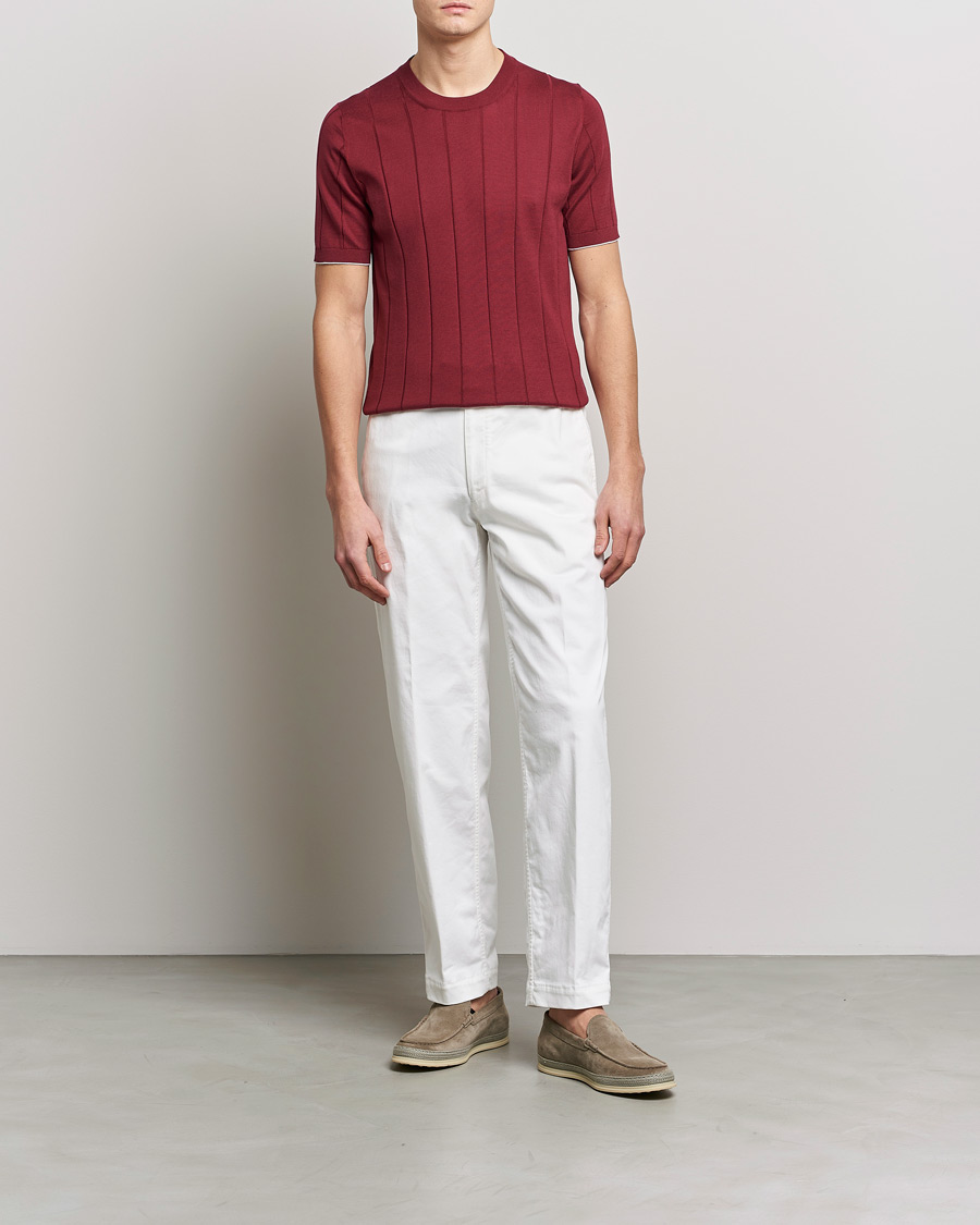 Homme | T-shirts | Brunello Cucinelli | Rib Knitted T-Shirt Burgundy