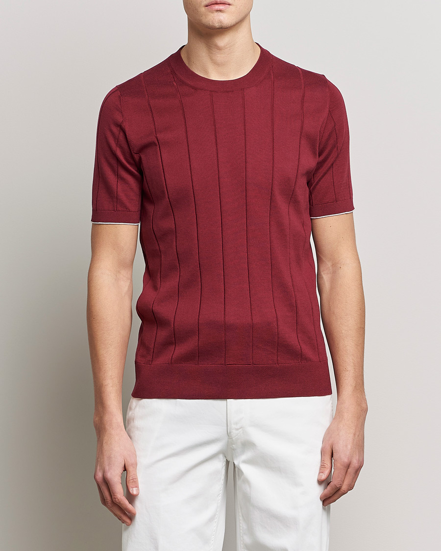 Homme | T-shirts | Brunello Cucinelli | Rib Knitted T-Shirt Burgundy
