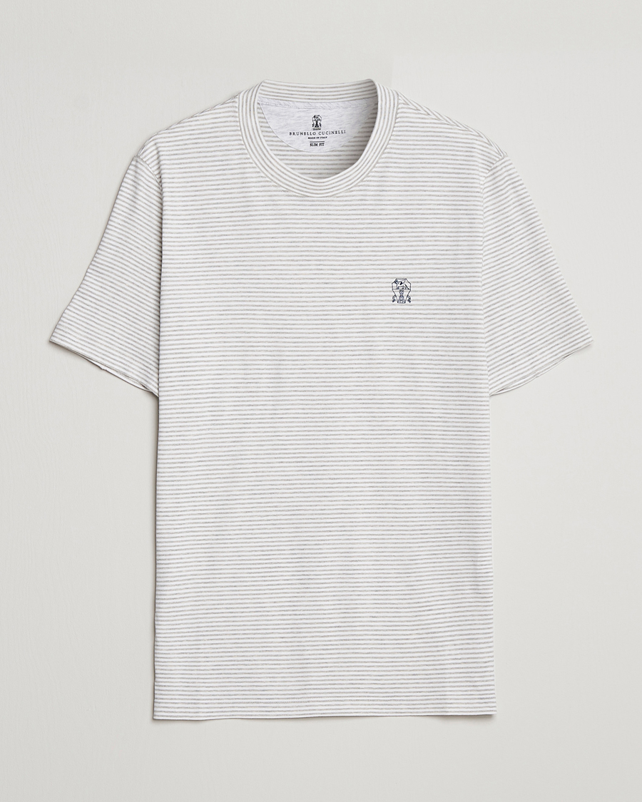 Homme | T-shirts | Brunello Cucinelli | Short Sleeve Striped T-Shirt Light Grey