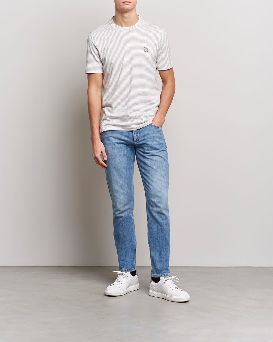 Homme | T-shirts | Brunello Cucinelli | Short Sleeve Striped T-Shirt Light Grey