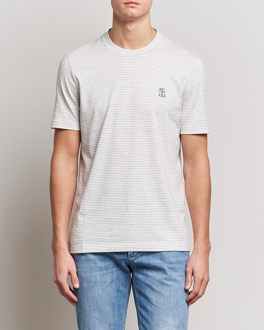 Homme | T-shirts | Brunello Cucinelli | Short Sleeve Striped T-Shirt Light Grey