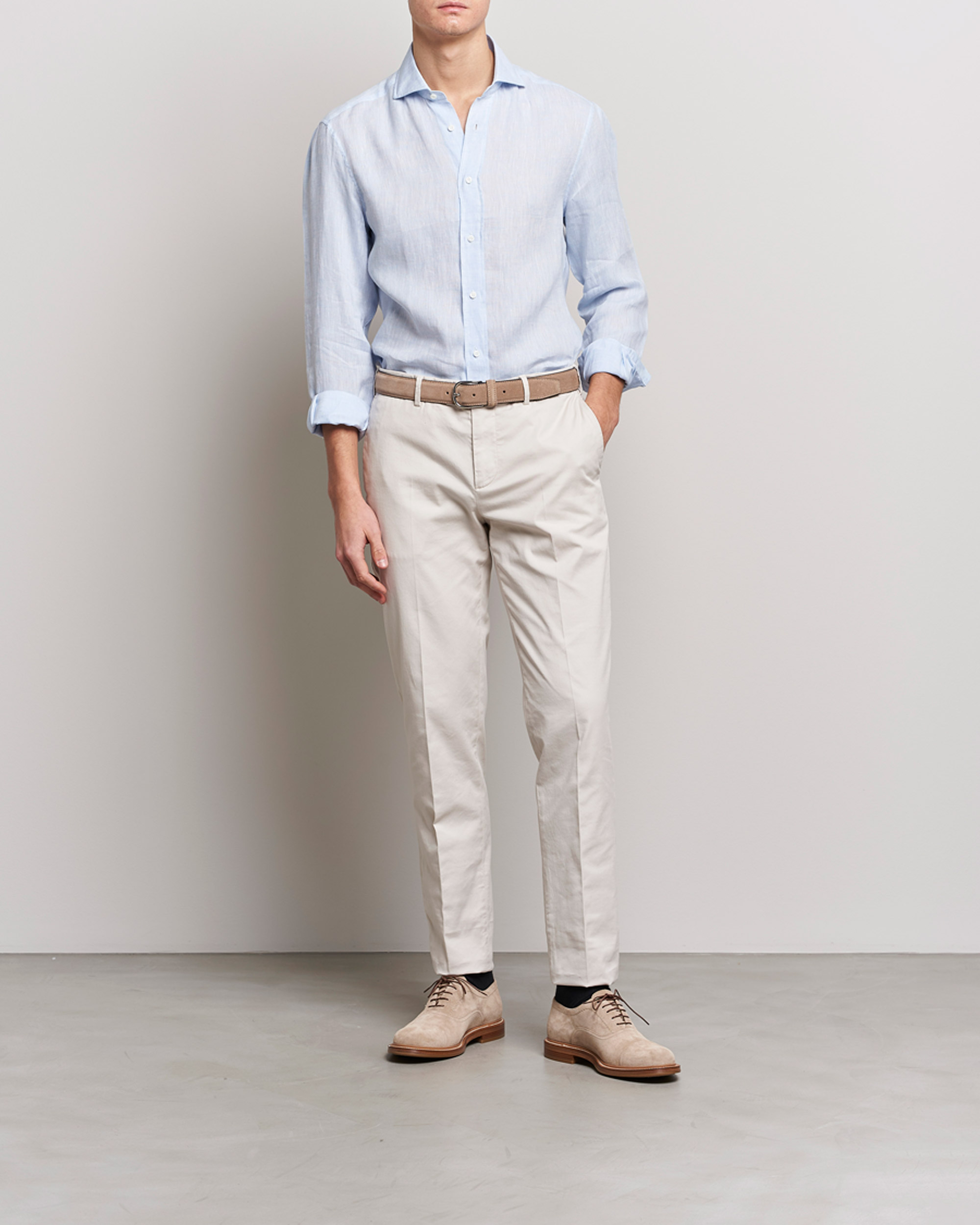Homme | Chemises | Brunello Cucinelli | Slim Fit Linen Sport Shirt Light Blue