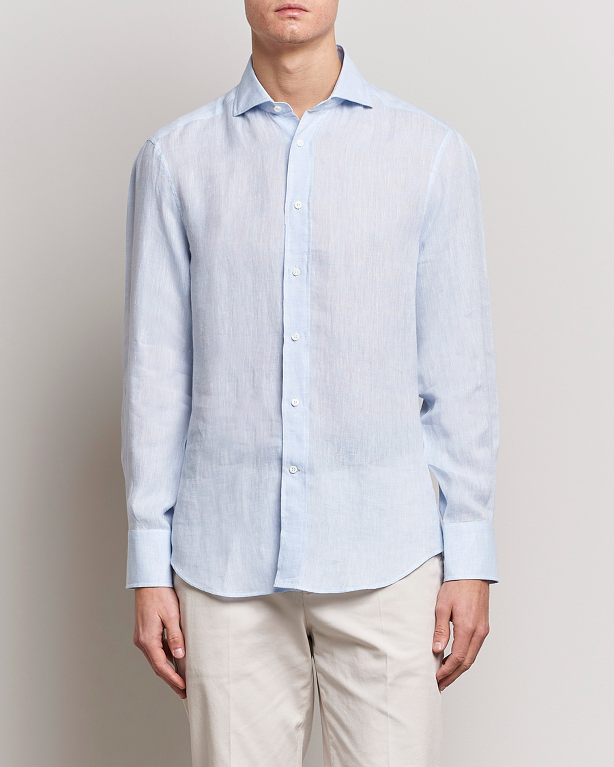 Homme | Chemises | Brunello Cucinelli | Slim Fit Linen Sport Shirt Light Blue