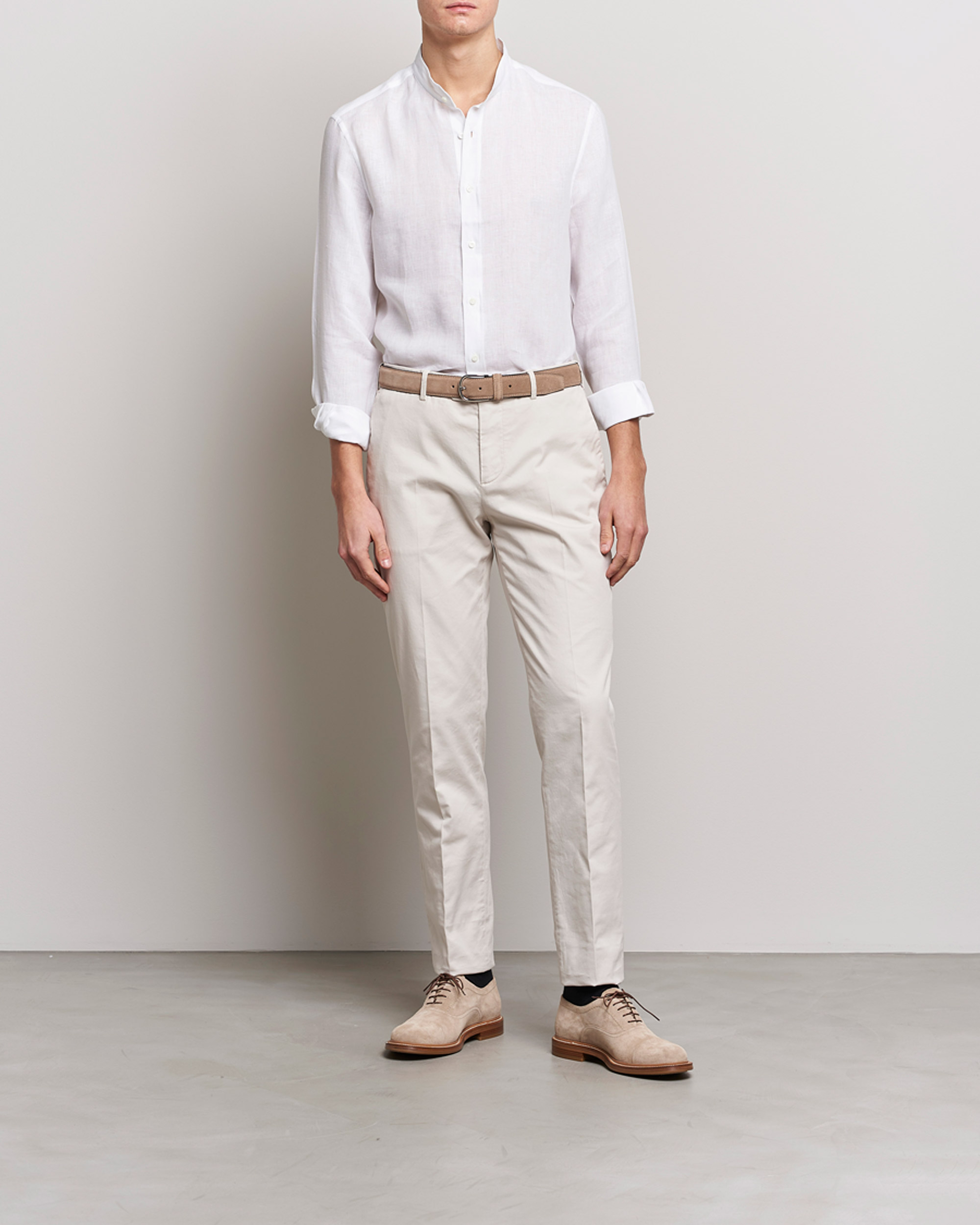 Homme | Chemises | Brunello Cucinelli | Linen Guru Collar Shirt White
