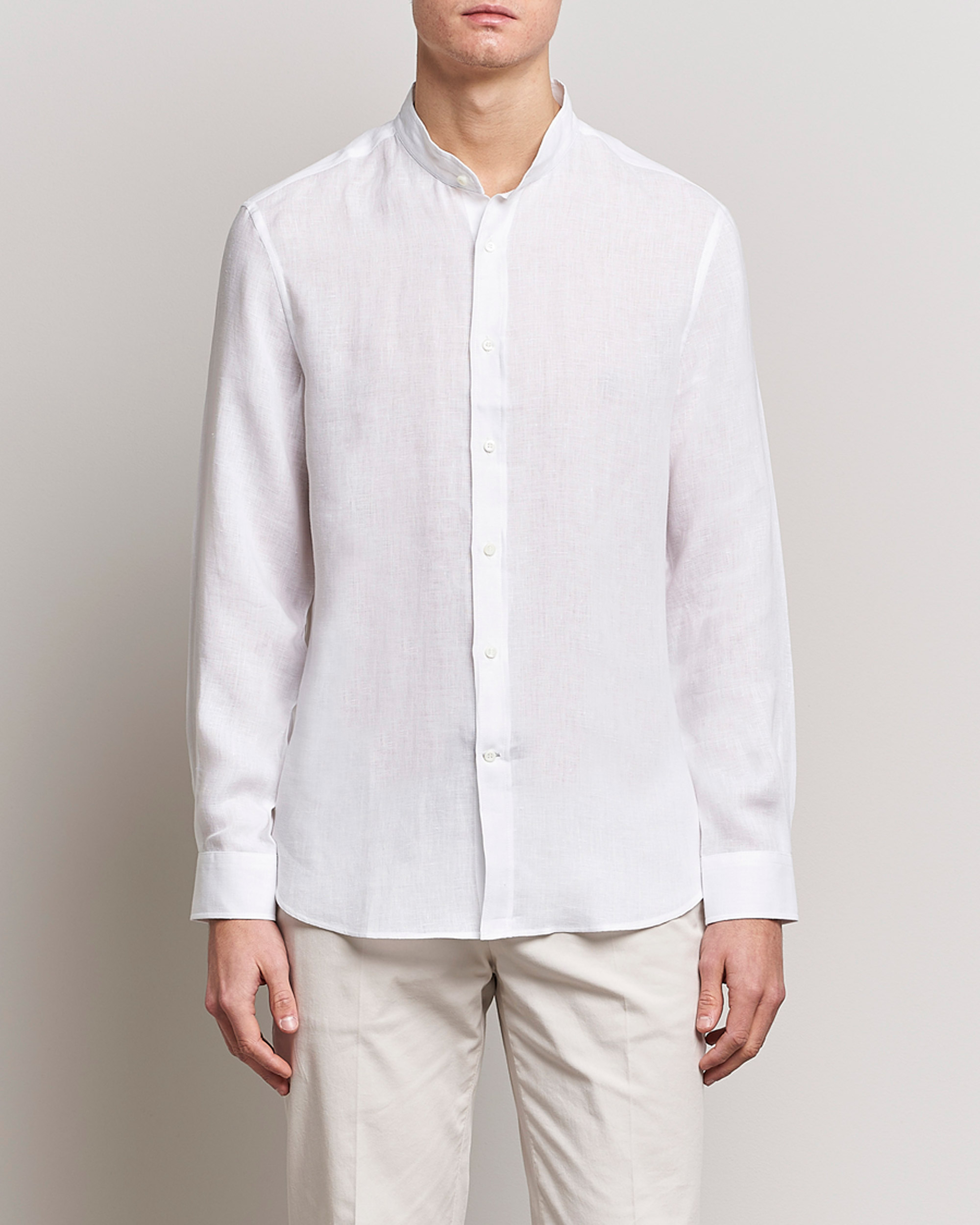 Homme | Chemises | Brunello Cucinelli | Linen Guru Collar Shirt White