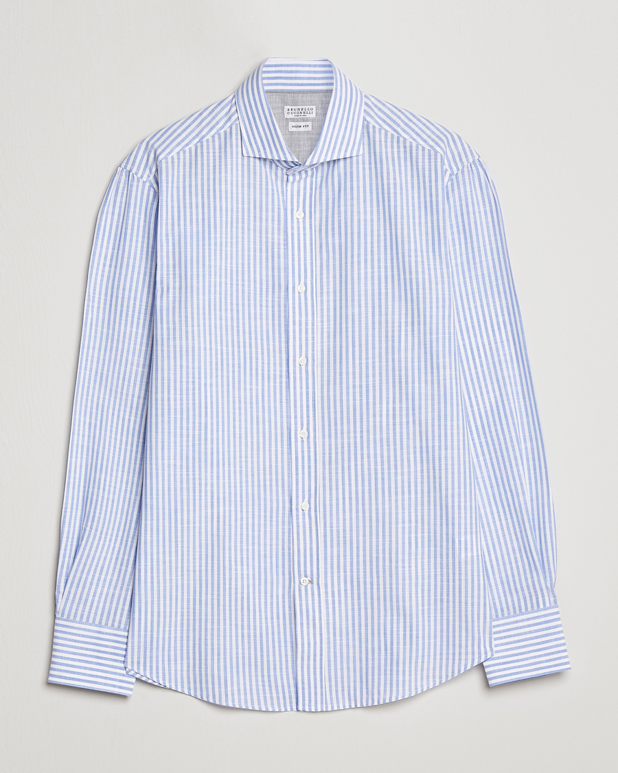 Homme | Chemises | Brunello Cucinelli | Slim Fit Linen Striped Shirt Light Blue