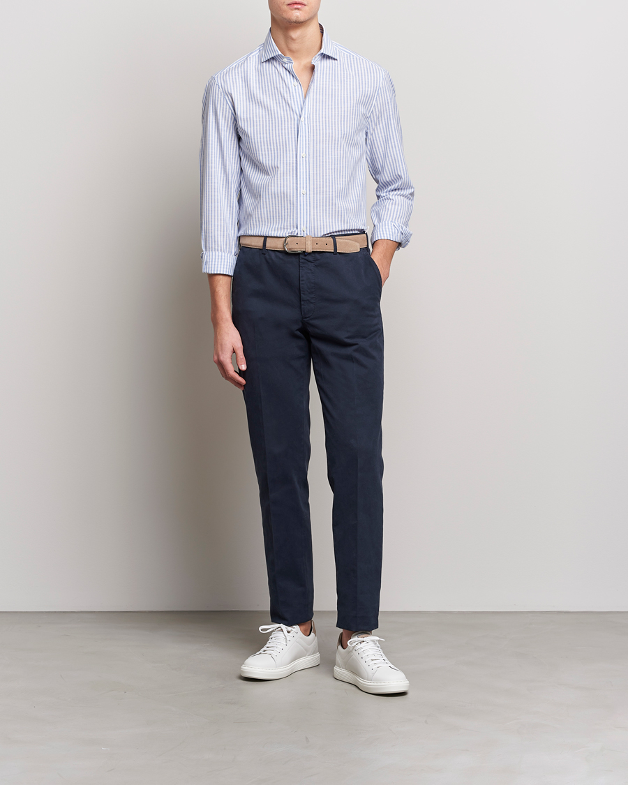 Homme | Chemises | Brunello Cucinelli | Slim Fit Linen Striped Shirt Light Blue