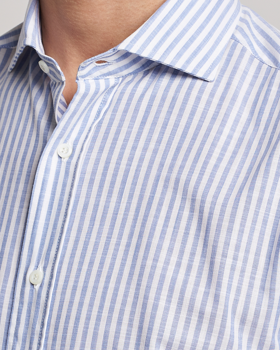 Homme | Chemises | Brunello Cucinelli | Slim Fit Linen Striped Shirt Light Blue