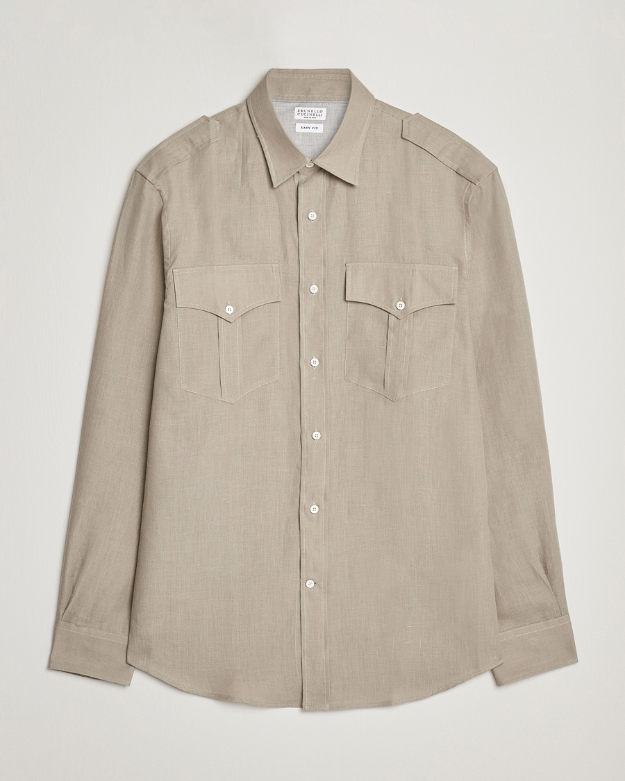 Homme | Chemises | Brunello Cucinelli | Linen Canapa Safari Shirt Olive
