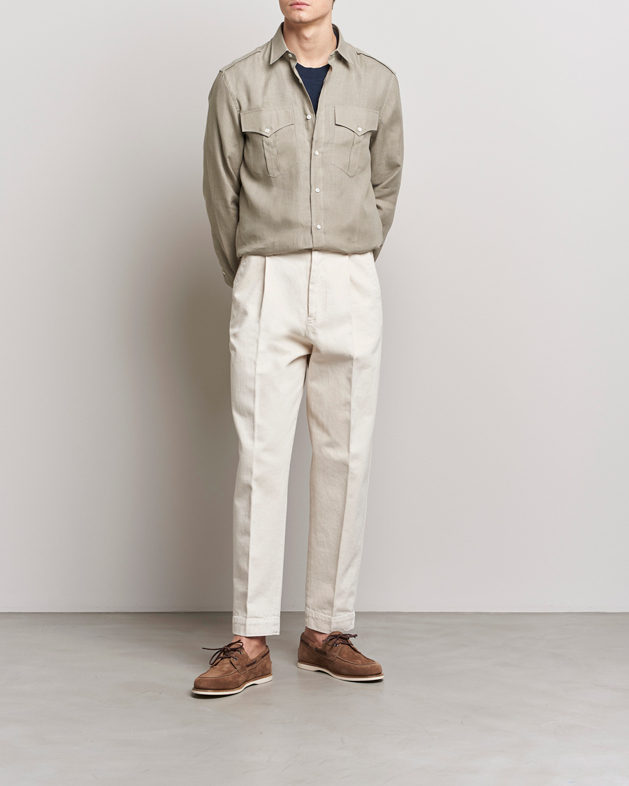 Homme | Chemises | Brunello Cucinelli | Linen Canapa Safari Shirt Olive