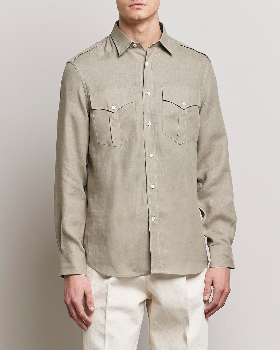 Homme | Chemises | Brunello Cucinelli | Linen Canapa Safari Shirt Olive