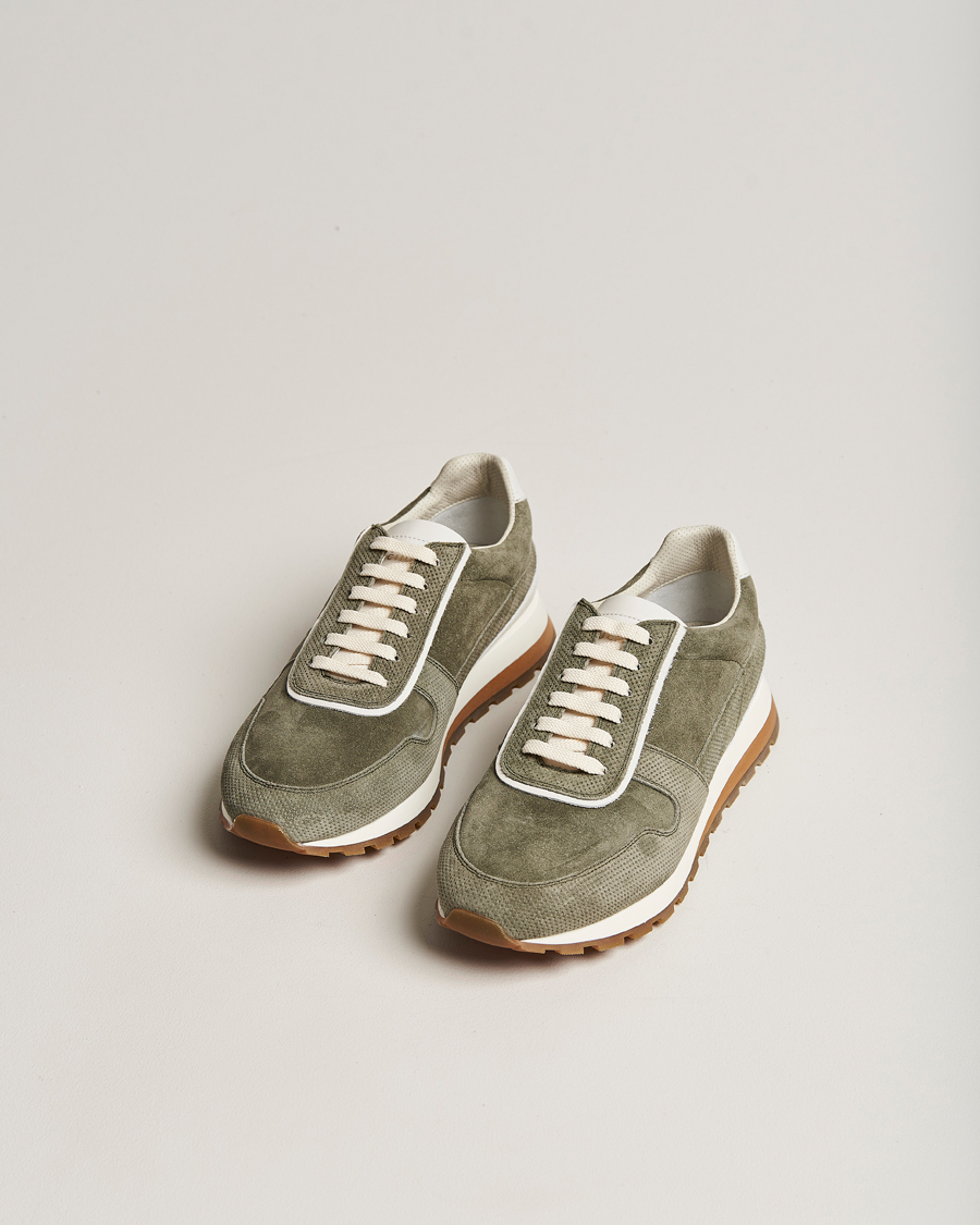 Homme | Brunello Cucinelli Perforated Running Sneakers Olive | Brunello Cucinelli | Perforated Running Sneakers Olive
