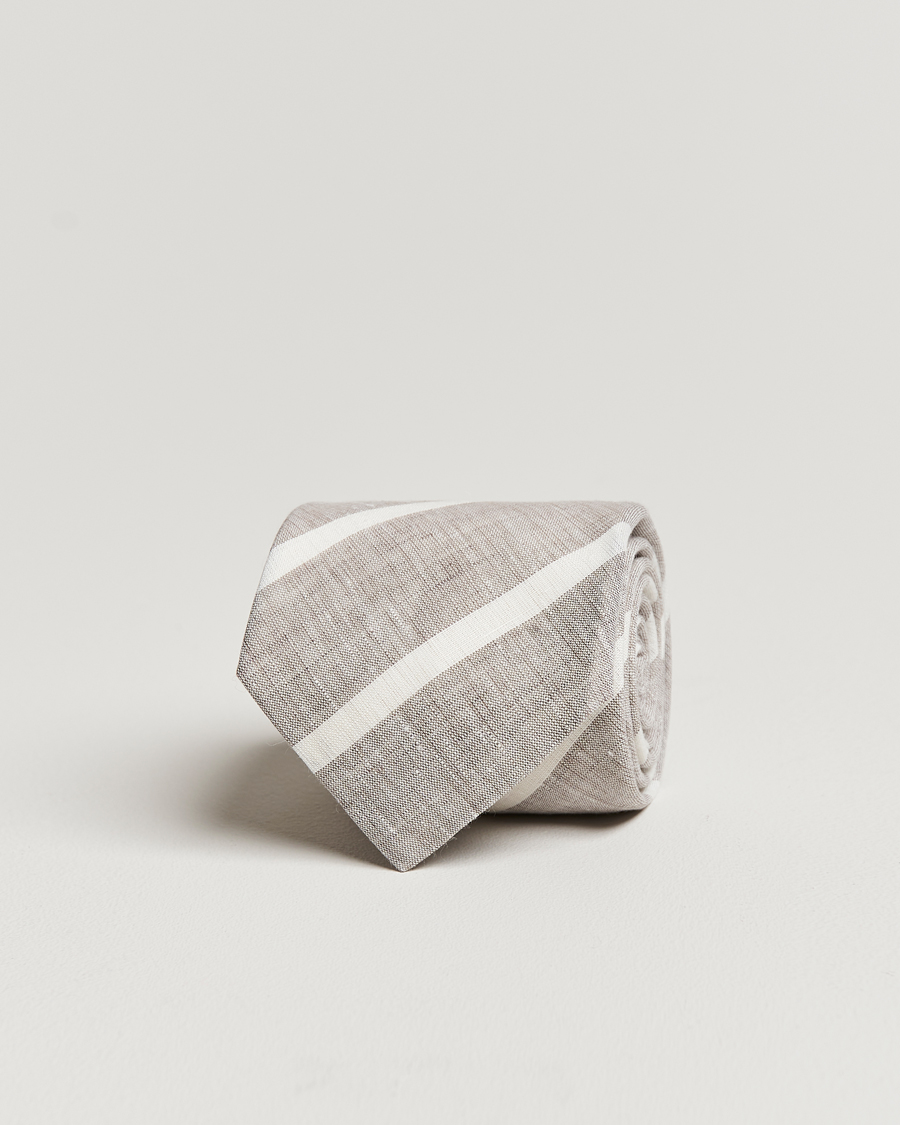 Homme | Brunello Cucinelli Striped Linen Tie Beige/White | Brunello Cucinelli | Striped Linen Tie Beige/White