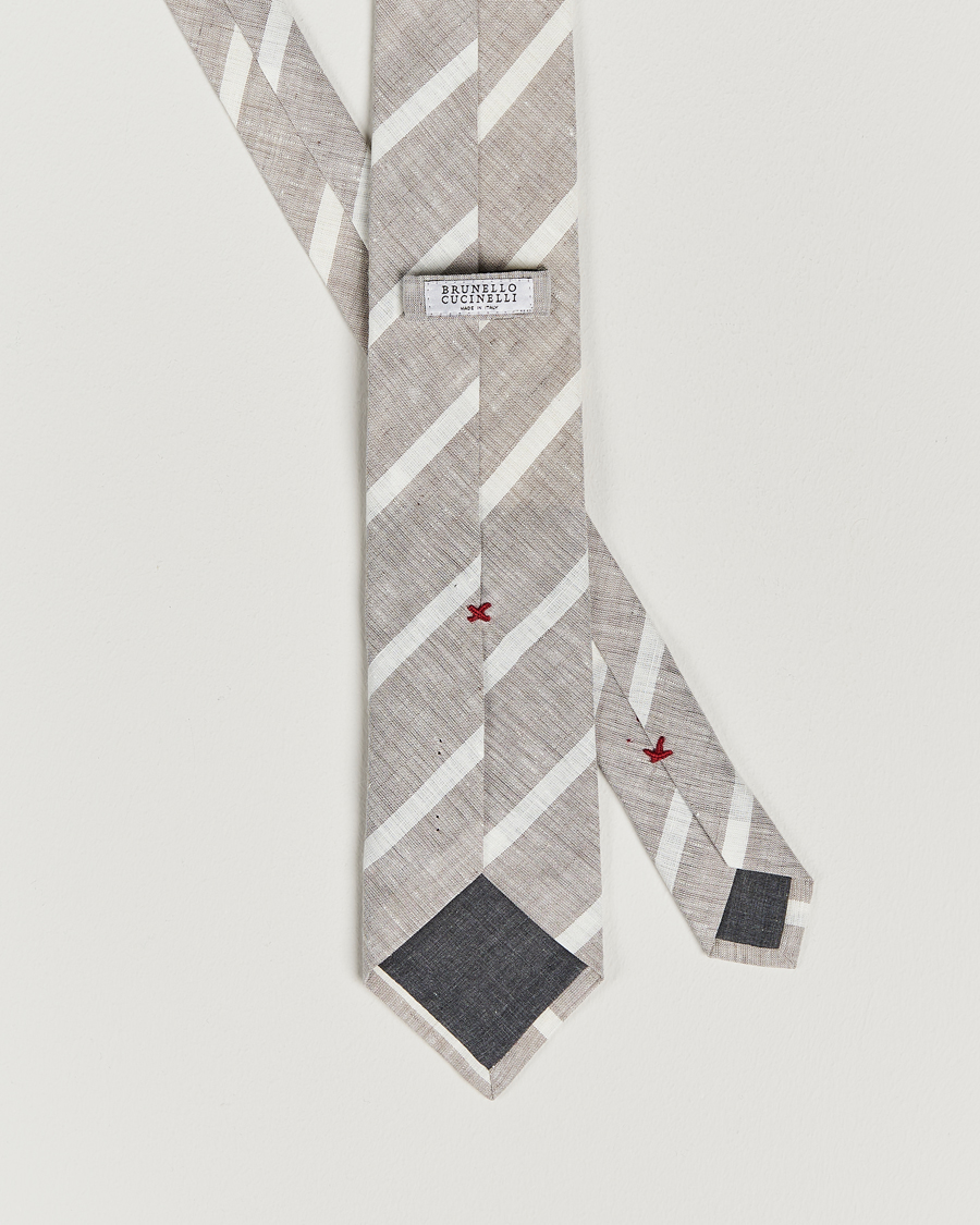 Homme | Brunello Cucinelli Striped Linen Tie Beige/White | Brunello Cucinelli | Striped Linen Tie Beige/White