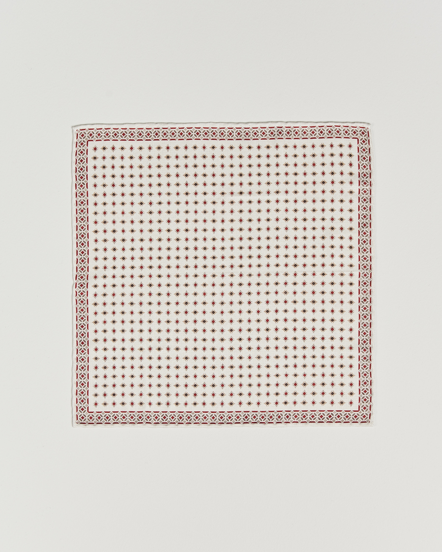 Homme | Brunello Cucinelli Silk Pocket Square White/Red | Brunello Cucinelli | Silk Pocket Square White/Red
