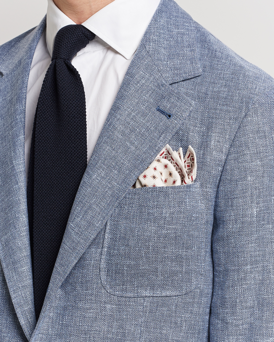 Homme | Brunello Cucinelli Silk Pocket Square White/Red | Brunello Cucinelli | Silk Pocket Square White/Red
