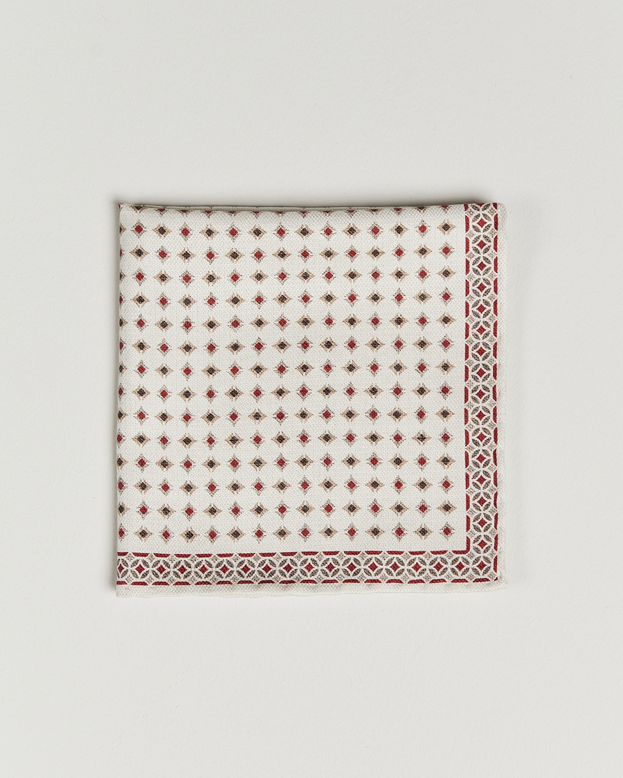 Homme | Brunello Cucinelli Silk Pocket Square White/Red | Brunello Cucinelli | Silk Pocket Square White/Red