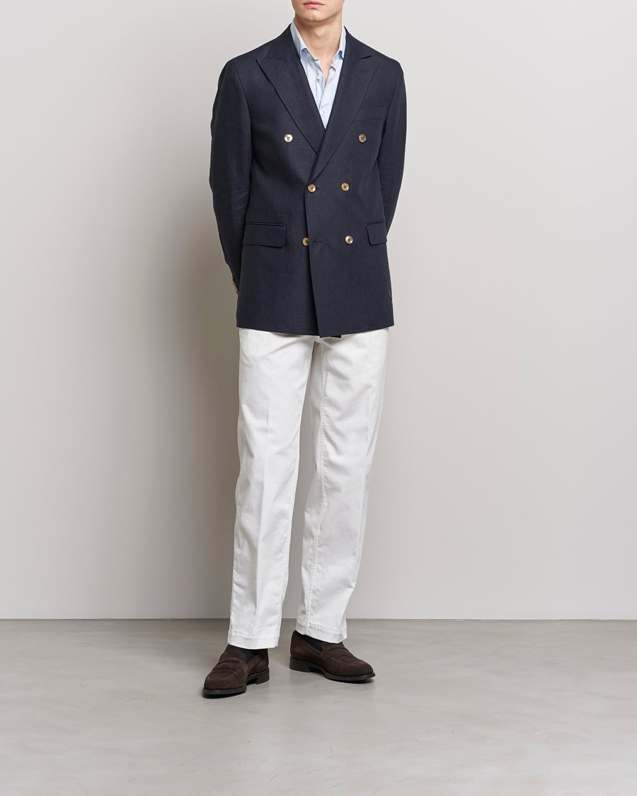 Homme | Blazers | Oscar Jacobson | Farris Double Breasted Linen Blazer Navy