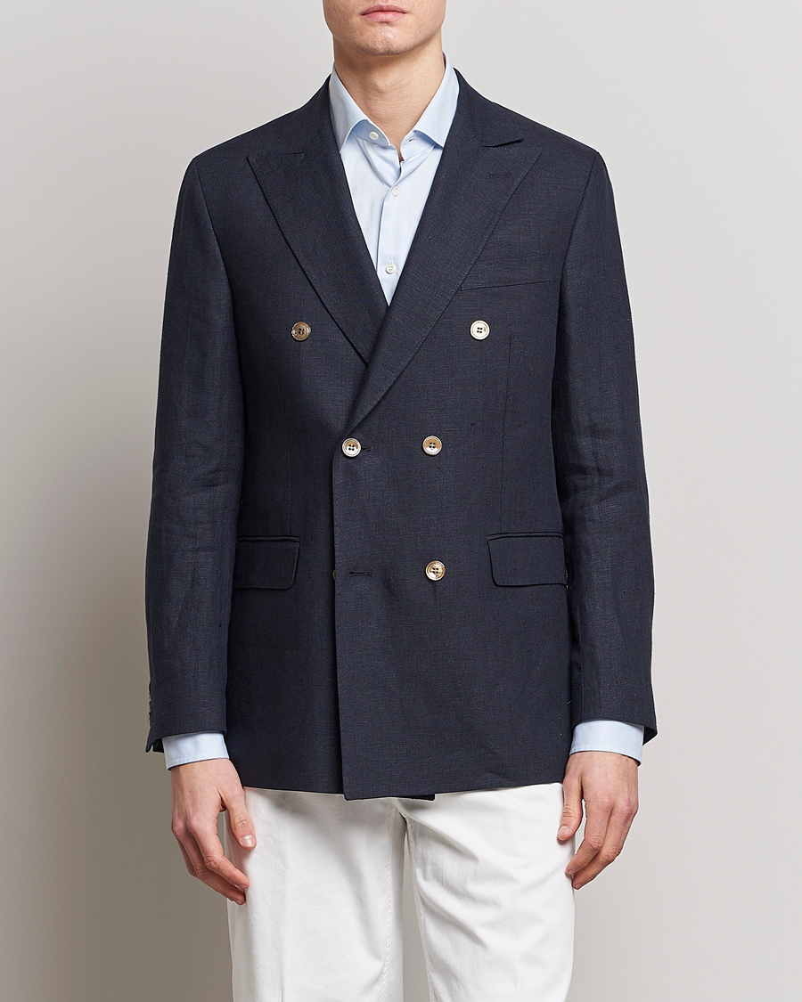 Homme | Blazers | Oscar Jacobson | Farris Double Breasted Linen Blazer Navy