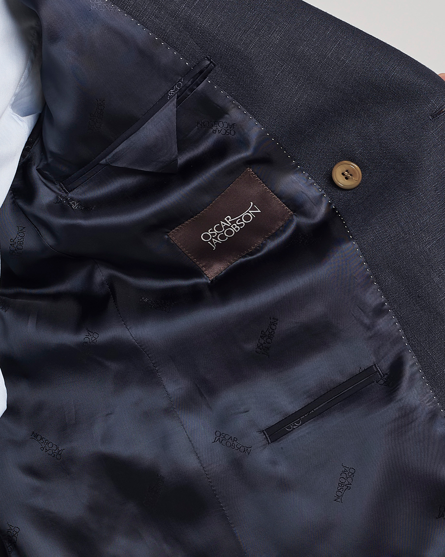 Homme | Blazers | Oscar Jacobson | Farris Double Breasted Linen Blazer Navy