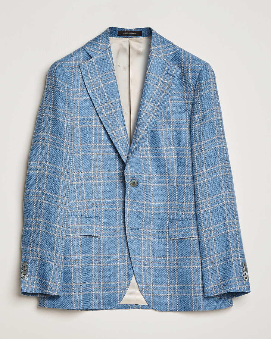 Homme | Blazers | Oscar Jacobson | Fogerty Soft Cotton/Linen/Wool Blazer Light Blue
