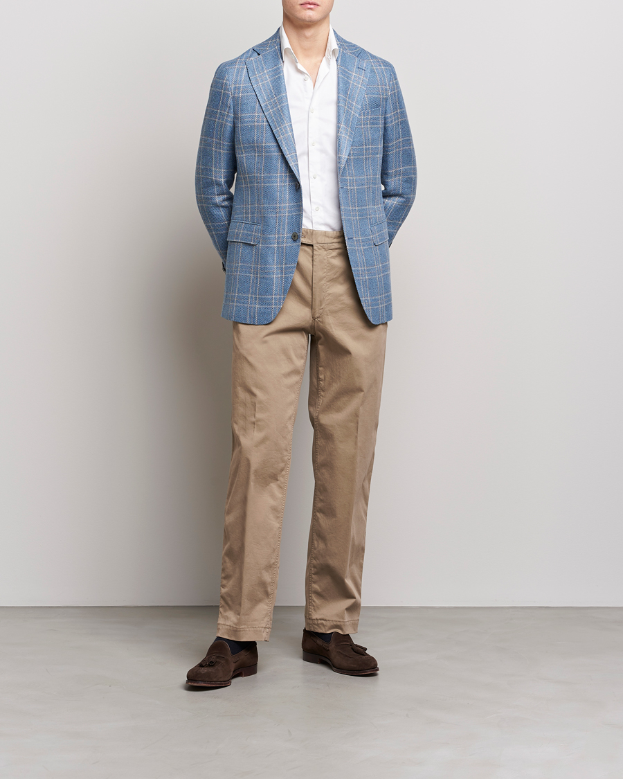 Homme | Blazers | Oscar Jacobson | Fogerty Soft Cotton/Linen/Wool Blazer Light Blue