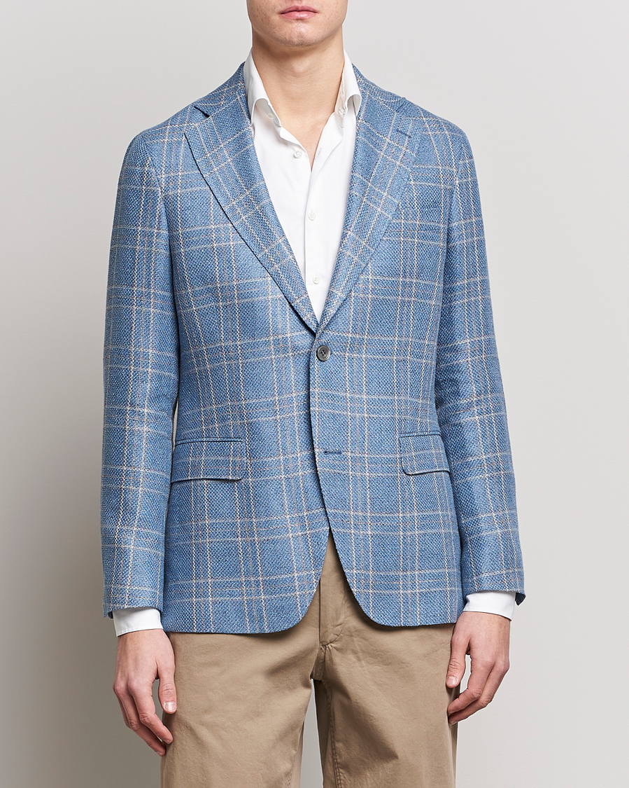 Homme | Blazers | Oscar Jacobson | Fogerty Soft Cotton/Linen/Wool Blazer Light Blue