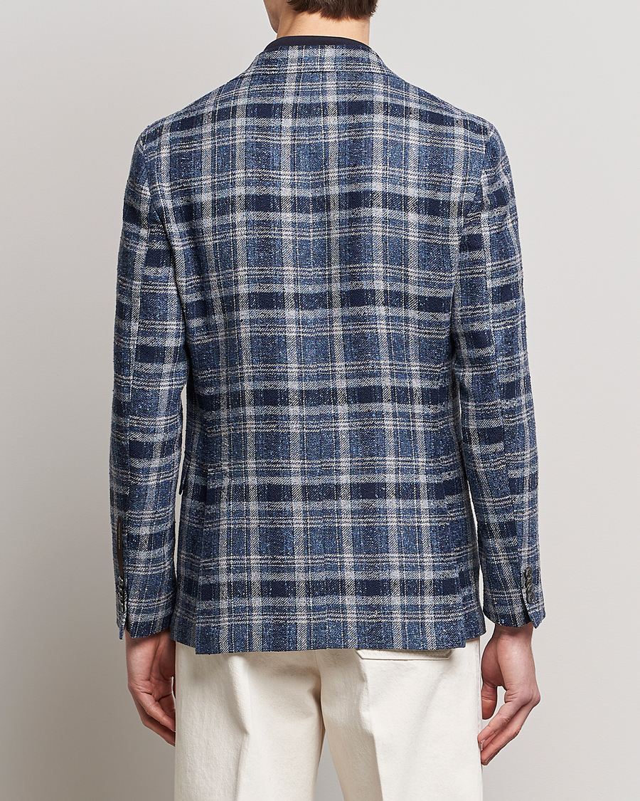 Homme | Blazers | Oscar Jacobson | Ferry Soft Checked Linen Blazer Blue