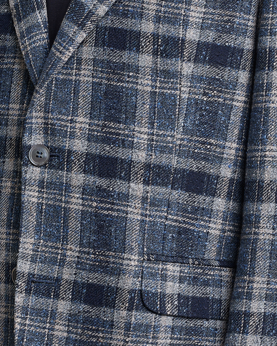 Homme | Blazers | Oscar Jacobson | Ferry Soft Checked Linen Blazer Blue