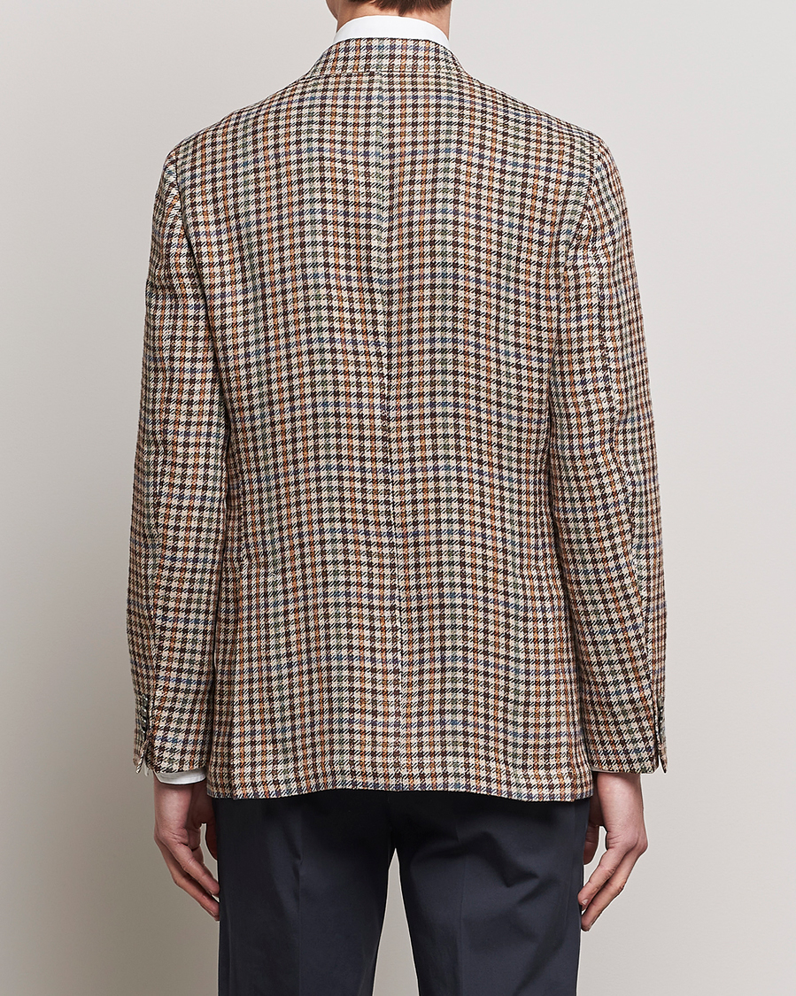Homme | Blazers | Oscar Jacobson | Ferry Checked Summer Tweed Linen/Silk Blazer Brown