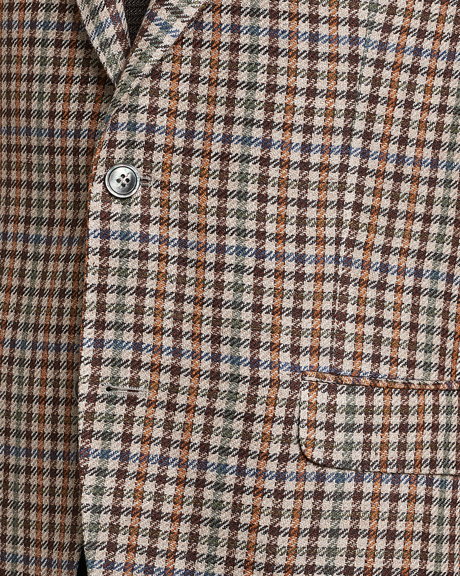 Homme | Blazers | Oscar Jacobson | Ferry Checked Summer Tweed Linen/Silk Blazer Brown