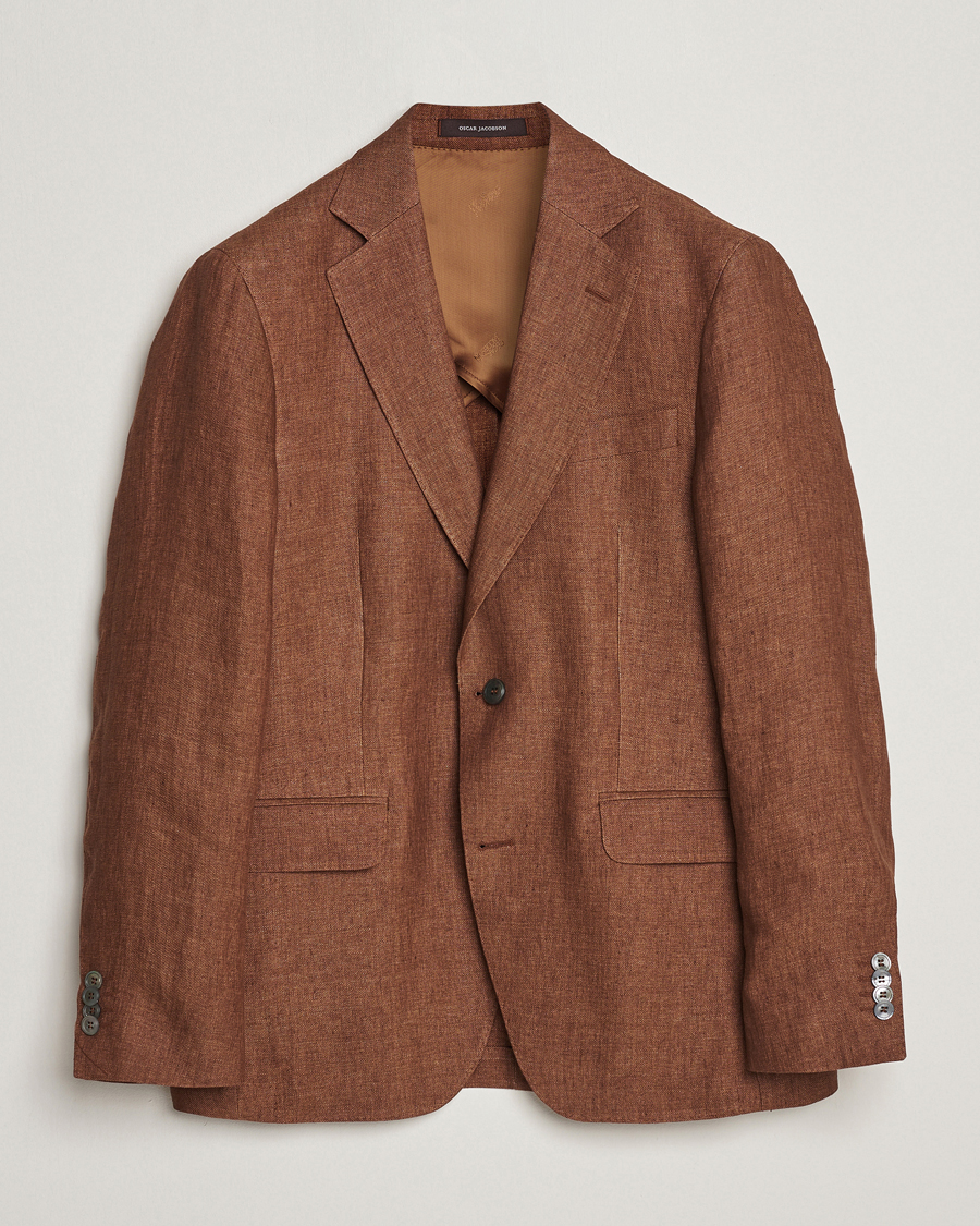 Homme | Blazers | Oscar Jacobson | Ferry Soft Linen Blazer Brown