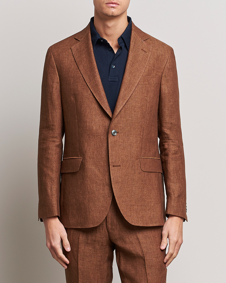 Homme | Blazers | Oscar Jacobson | Ferry Soft Linen Blazer Brown